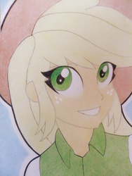 Size: 1024x1365 | Tagged: safe, artist:souladdicted, part of a set, applejack, equestria girls, g4, bust, female, portrait, sketch, solo, traditional art