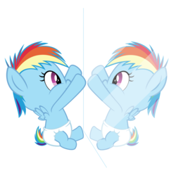 Size: 3048x3000 | Tagged: safe, artist:sollace, rainbow dash, pony, g4, baby, baby dash, baby pony, cute, diaper, female, filly, filly rainbow dash, foal, high res, mirror, show accurate, simple background, sitting, solo, transparent background, vector, younger