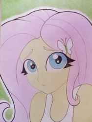 Size: 1024x1365 | Tagged: safe, artist:souladdicted, part of a set, fluttershy, equestria girls, g4, bust, clothes, female, portrait, sketch, solo, tank top, traditional art