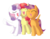 Size: 1024x795 | Tagged: safe, artist:dusthiel, apple bloom, scootaloo, sweetie belle, earth pony, pegasus, pony, unicorn, g4, blank flank, cute, cutie mark crusaders, eyes closed, female, filly, foal, open mouth, raised hoof, simple background, singing, spread wings, squishy cheeks, transparent background, trio, wings