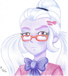 Size: 800x901 | Tagged: safe, artist:mayorlight, sugarcoat, equestria girls, g4, my little pony equestria girls: friendship games, bust, colored pencil drawing, female, portrait, solo, traditional art