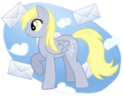 Size: 1403x1088 | Tagged: safe, artist:fire-girl872, derpy hooves, pegasus, pony, g4, cloud, female, letter, mail, mare, solo