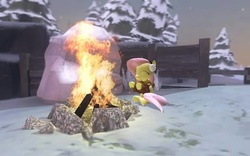 Size: 720x450 | Tagged: safe, artist:ljdamz1119, fluttershy, g4, 3d, campfire, female, gmod, snow, solo