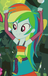 Size: 341x540 | Tagged: safe, screencap, captain planet, rainbow dash, tennis match, twilight sparkle, equestria girls, g4, animated, armpits, belly dance, cropped, dancing, fall formal, fall formal outfits, female, offscreen character, pelvic thrust, rainbow dash always dresses in style, sleeveless