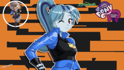 Size: 2560x1440 | Tagged: safe, artist:ngrycritic, sonata dusk, rabbit, equestria girls, g4, animal, badge, clothes, cosplay, crossover, cute, derail in the comments, disney, female, graveyard of comments, judy hopps, looking at you, one eye closed, police uniform, smiling, smiling at you, solo focus, sonatabetes, style emulation, uotapo-ish, wink, zootopia