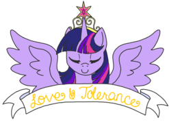 Size: 949x674 | Tagged: safe, artist:lovelywaifu, twilight sparkle, alicorn, pony, g4, eyes closed, female, love and tolerance, love and tolerate, mare, old banner, positive message, positive ponies, serene, smiling, solo, twilight sparkle (alicorn)