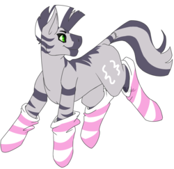 Size: 1303x1265 | Tagged: safe, artist:windows10, oc, oc only, oc:zebra north, zebra, clothes, femboy, happy, male, playful, socks, solo, stallion, striped socks, zebra femboy, zebra oc