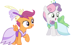 Size: 7919x5058 | Tagged: safe, artist:cloudy glow, scootaloo, sweetie belle, pony, unicorn, g4, make new friends but keep discord, absurd resolution, clothes, dress, duo, gala dress, open mouth, simple background, transparent background, vector