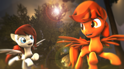 Size: 1920x1080 | Tagged: safe, artist:star-lightstarbright, oc, oc only, oc:kawa, oc:spectrum, pegasus, pony, 3d, tree