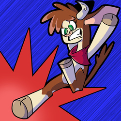 Size: 576x576 | Tagged: safe, artist:pembroke, arizona (tfh), cow, them's fightin' herds, bandana, cloven hooves, community related, female, kicking, solo