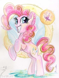 Size: 887x1163 | Tagged: safe, artist:sara richard, pinkie pie, butterfly, g4, female, solo, traditional art, watercolor painting