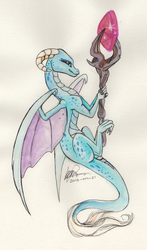 Size: 1024x1737 | Tagged: safe, artist:sagastuff94, princess ember, dragon, g4, bloodstone scepter, dragon lord ember, dragoness, female, smiling, solo, traditional art