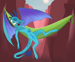 Size: 3000x2500 | Tagged: safe, artist:satellite-singular, princess ember, dragon, g4, dragoness, female, hammock, high res, relaxing, sleeping, smiling, solo