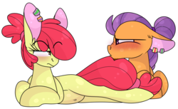 Size: 1024x627 | Tagged: safe, artist:korgikardigan, apple bloom, tender taps, earth pony, pony, g4, beard, bisexual, blushing, duo, facial hair, gay, implied bisexual, implied polyamory, implied shipping, implied spike, implied spikebloom, implied straight, implied tenderspike, impossibly large ears, male, mommabloom, older, older apple bloom, older tender taps, piercing, pregnant, ship:spikebloom, shipping, straight, tenderbloom