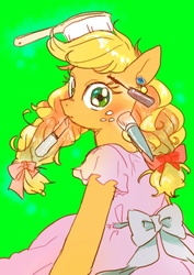 Size: 516x729 | Tagged: dead source, safe, artist:chi-hayu, applejack, earth pony, pony, g4, alternate hairstyle, applejack also dresses in style, clothes, cute, female, freckles, hairbrush, implied rarity, jackabetes, lipstick, looking at you, makeover, makeup, mare, offscreen character, solo