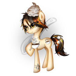 Size: 1000x1000 | Tagged: safe, artist:yuntaoxd, oc, oc only, bracelet, chocolate, cup, food, hot chocolate, marshmallow, necklace, short mane, simple background, spoon, transparent background