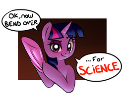 Size: 1098x888 | Tagged: safe, artist:victoreach, twilight sparkle, pony, unicorn, g4, bend over, blushing, clothes, female, for science, gloves, hoof glove, hoof gloves, imminent hoofing, imminent prostate exam, implied hoofing, implied sex, mare, rubber gloves, simple background, smiling, solo, text, this will end with prostate examination