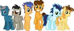 Size: 6673x2810 | Tagged: safe, artist:osipush, braeburn, cheese sandwich, discord, fashion plate, flash sentry, soarin', alicorn, earth pony, pegasus, pony, unicorn, g4, alternate gender counterpart, alternate mane six, exploitable meme, grin, hat, looking at you, male, meme, personality swap, pony discord, prince flash sentry, race, raised hoof, simple background, smiling, smirk, squee, stallion, transparent background