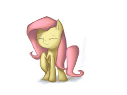 Size: 3200x2400 | Tagged: safe, artist:spontaneouspotato, fluttershy, g4, eyes closed, female, high res, raised hoof, simple background, smiling, solo, standing, white background