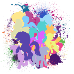 Size: 3000x3000 | Tagged: safe, artist:tardifice, applejack, berry punch, berryshine, bon bon, carrot top, cheerilee, derpy hooves, fluttershy, golden harvest, lyra heartstrings, minuette, pinkie pie, rainbow dash, rarity, sweetie drops, twilight sparkle, pegasus, pony, g4, female, high res, mane six, mare, minimalist, paint splatter