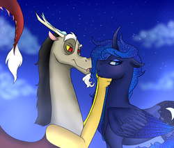 Size: 1000x850 | Tagged: safe, artist:crazypepsy, discord, princess luna, g4, duo, female, male, ship:lunacord, shipping, straight