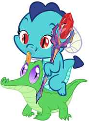 Size: 786x1067 | Tagged: safe, artist:red4567, gummy, princess ember, dragon, g4, gauntlet of fire, baby dragon, baby ember, bloodstone scepter, cute, dragon lord ember, dragons riding gators, ember riding gummy, emberbetes, pacifier, riding, younger