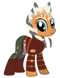 Size: 1024x1321 | Tagged: safe, artist:sonofaskywalker, pony, togruta, ahsoka tano, clothes, female, lightsaber, mare, ponified, solo, star wars, weapon