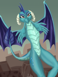 Size: 1024x1365 | Tagged: safe, artist:nerevars, princess ember, dragon, g4, gauntlet of fire, female, looking at you, solo