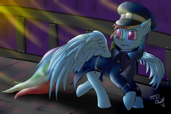 Size: 1024x683 | Tagged: safe, artist:m_d_quill, rainbow dash, g4, clothes, female, solo, uniform