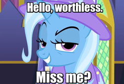 Size: 662x450 | Tagged: safe, screencap, trixie, pony, unicorn, g4, no second prances, bronybait, enchanted, female, image macro, mare, meme, smug, solo