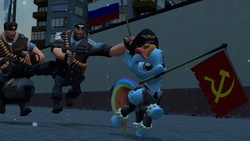 Size: 1024x576 | Tagged: safe, rainbow dash, human, g4, crossover, flag, heavy weapons guy, soviet, team fortress 2