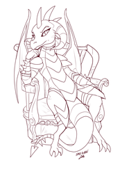 Size: 1280x1850 | Tagged: safe, artist:bluntwhiskey, princess ember, dragon, g4, gauntlet of fire, armor, dragon armor, dragon lord ember, female, monochrome, solo, throne, throne slouch, wip
