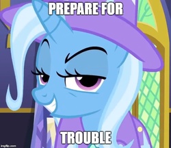 Size: 579x500 | Tagged: safe, edit, edited screencap, screencap, trixie, pony, unicorn, g4, no second prances, caption, female, mare, meme, no second glances, pokémon, solo, team rocket