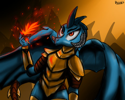 Size: 1500x1200 | Tagged: safe, artist:redvais, artist:redvaisandandre, princess ember, dragon, g4, gauntlet of fire, armor, female, fire, magic, solo