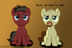 Size: 3000x2000 | Tagged: safe, artist:jimimipwr, pony, breaking bad, high res, jesse pinkman, ponified, sitting, walter white