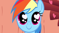 Size: 1277x720 | Tagged: safe, artist:xieril, edit, edited screencap, screencap, rainbow dash, pegasus, pony, g4, sonic rainboom (episode), bust, c:, cute, dashabetes, female, golden oaks library, heart eyes, mare, smiling, solo, wingding eyes