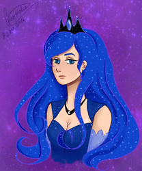 Size: 2000x2400 | Tagged: safe, artist:gureruchan, princess luna, human, g4, cleavage, female, high res, humanized, solo