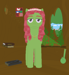 Size: 384x416 | Tagged: artist needed, safe, tree hugger, g4, 420 years in ms paint, 60s, bong, book, drugs, female, marijuana, peace symbol, pixel art, solo, woodstock