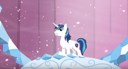 Size: 814x439 | Tagged: safe, screencap, shining armor, g4, the crystalling, male, snow, snowfall, solo