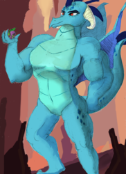 Size: 1000x1377 | Tagged: safe, artist:furrymusclegrowthfan, princess ember, spike, dragon, g4, gauntlet of fire, buff, caves, dragon lord ember, giantess, macro, micro, muscles, princess embroids