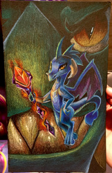 Size: 1247x1920 | Tagged: safe, artist:tsitra360, dragon lord torch, princess ember, dragon, g4, gauntlet of fire, colored pencil drawing, teeth, traditional art