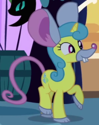 Size: 279x352 | Tagged: safe, screencap, lemon hearts, mouse, pony, g4, luna eclipsed, background pony, clothes, costume, cropped, fake ears, female, mare, mouse costume, nightmare night, nightmare night costume, outfit catalog, solo