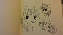 Size: 1280x720 | Tagged: safe, artist:tjpones, shining armor, g4, cute, monochrome, shining adorable, sitting, sketch, traditional art