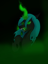 Size: 900x1200 | Tagged: safe, artist:ragequitpone, queen chrysalis, changeling, changeling queen, g4, drool, female, looking at you, magic, open mouth, solo