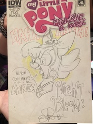 Size: 1024x1365 | Tagged: safe, artist:andypriceart, apple bloom, g4, black and white, female, grayscale, irl, monochrome, nightmare apple bloom, nightmarified, partial color, photo, solo, traditional art