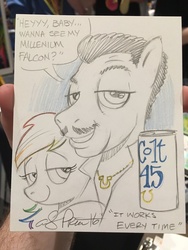 Size: 1024x1365 | Tagged: safe, artist:andypriceart, rainbow dash, g4, andy you magnificent bastard, billy dee williams, colt 45, crossover, lando calrissian, parody, ponified, star wars, traditional art