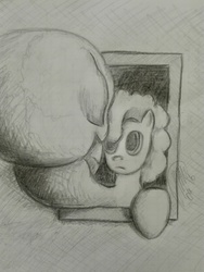Size: 3120x4160 | Tagged: safe, artist:fynjy-87, pinkie pie, g4, black and white, female, grayscale, monochrome, sad, skull, solo