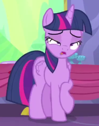 Size: 370x473 | Tagged: safe, screencap, twilight sparkle, alicorn, pony, g4, no second prances, crossed hooves, derp, female, majestic as fuck, mare, open mouth, solo, surprised, twilight sparkle (alicorn)