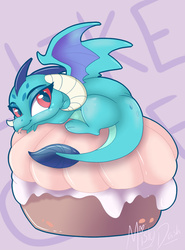 Size: 667x900 | Tagged: safe, artist:mistydash, princess ember, dragon, g4, gauntlet of fire, :p, cake, cute, emberbetes, female, food, looking at you, micro, smiling, solo, tongue out
