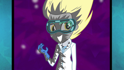 Size: 1920x1080 | Tagged: safe, screencap, derpy hooves, acadeca, equestria girls, g4, my little pony equestria girls: friendship games, clothes, explosion, female, goggles, i just don't know what went wrong, lab coat, potion, solo